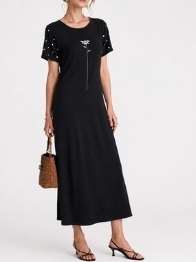 Richard Vintage 100% Cotton Floral Embroidered Beaded Polka Midi Dress Small